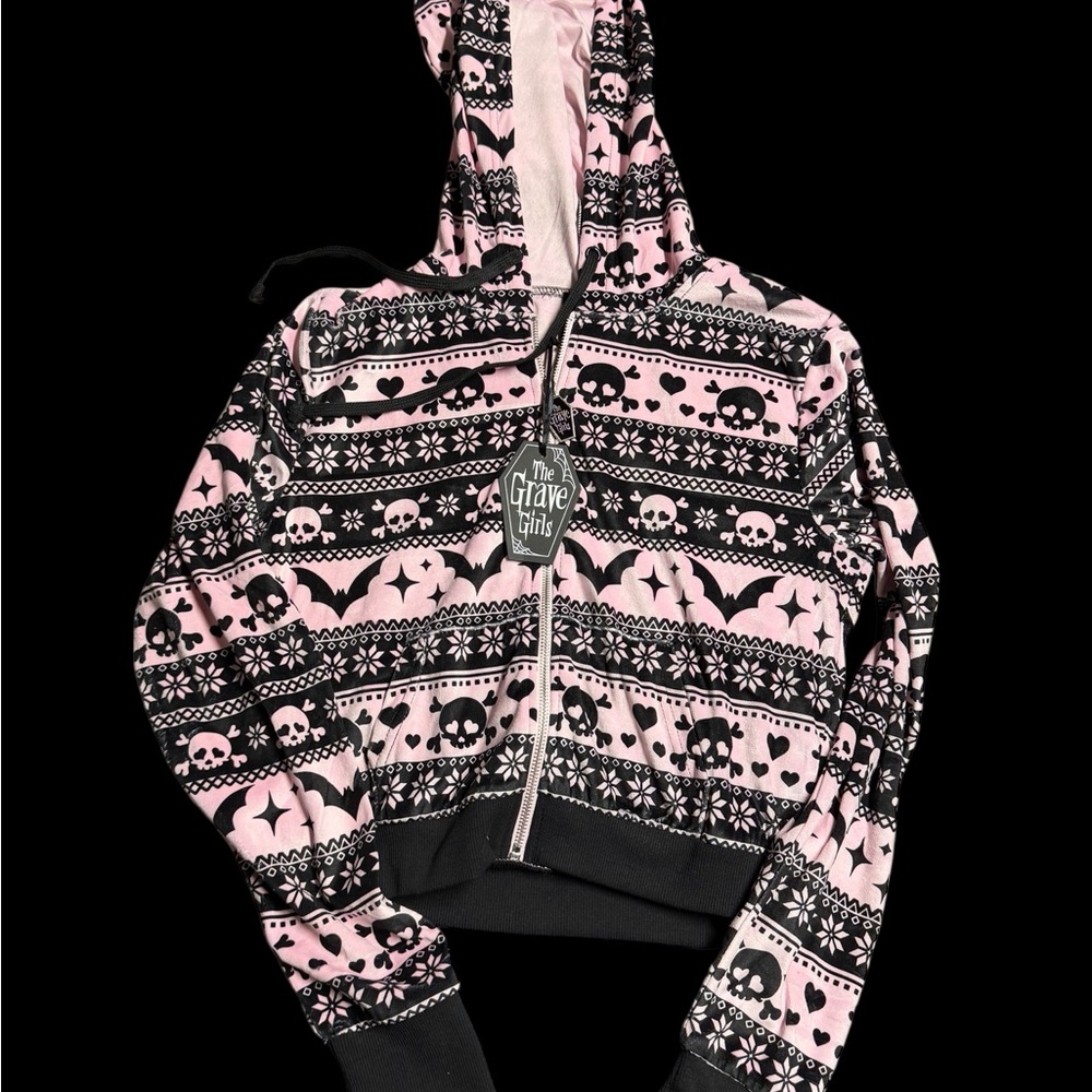Dolls Kill pink bat zip up hoodie sold out